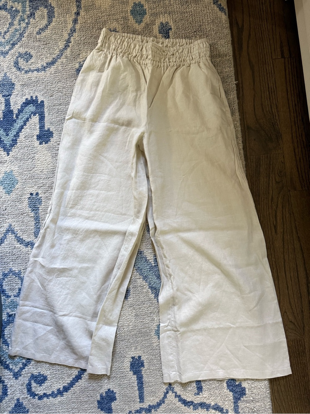 Anthropologie Cream Wide-Leg Linen-Blend Pants - size small tall new with tags!!